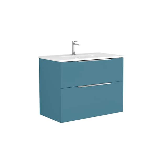 WS Bath Collections Dalia 32 in. W x 18.1 in. D x 23.8 in. H Single Sink Wall Mounted Bath Vanity in Island Matte with White Ceramic Top