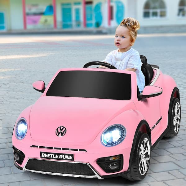 Allkindathings Ride on 12V VW license Pink Beetle Car