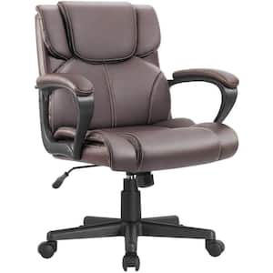 Brown Mid Back Office Chair Executive Chair, Ergonomic Leather Chair with Lumbar Support