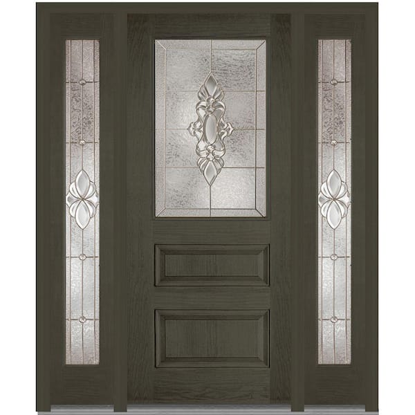 MMI Door 64 in. x 80 in. Heirloom Master Left-Hand 1/2-Lite Decorative Stained Fiberglass Oak Prehung Front Door with Sidelites
