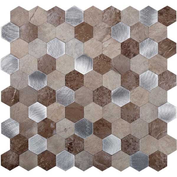 Silver Beige Hexagon 11.25 in. x 11.25 in. Honed Metal Peel and Stick Tile for Kitchen and Bathroom (8.79 sq. ft./Case)