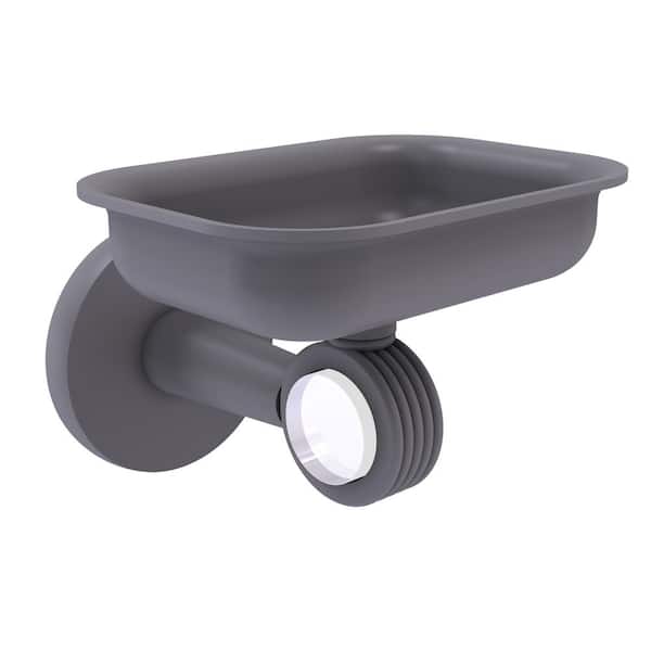 Allied Brass Clearview Wall Mounted Soap Dish Holder with Groovy Accents in Matte Gray