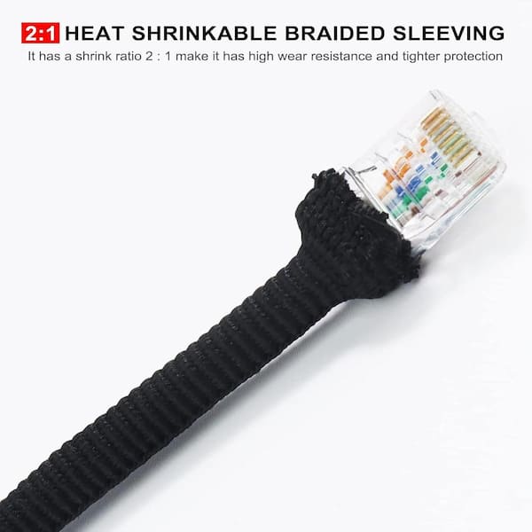EKIEUDL - 1/2 in. 16 ft. Black Fabric Heat Shrink Tubing Braided Sleeving with Durable Abrasion Protection Flexible Cable Sheath