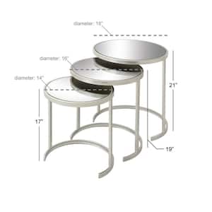 18 in. Silver Nesting Large Round Mirrored End Accent Table with Mirrored Glass Top (3- Pieces)