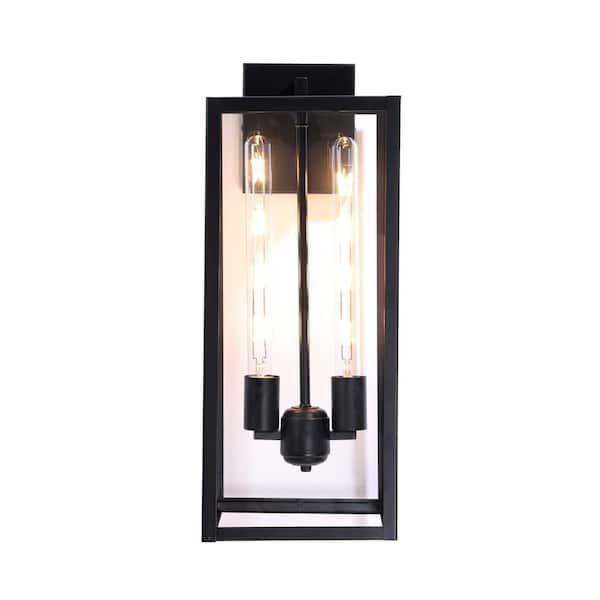 20.5 in. Large Outdoor Lighting Fixture 2-Light Black Hardwired Sconce Lantern