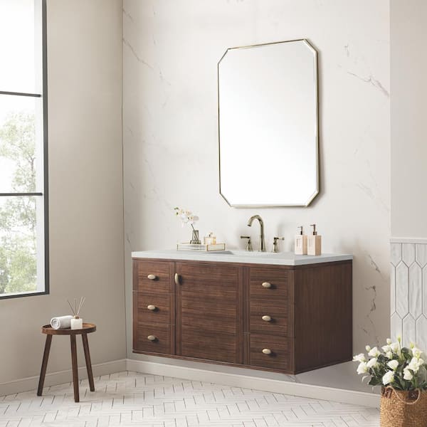James Martin Vanities Amberly 48.0 in. W x 23.5 in. D x 34.7 in. H Single Bathroom Vanity Mid-Century Walnut and Lime Delight Top