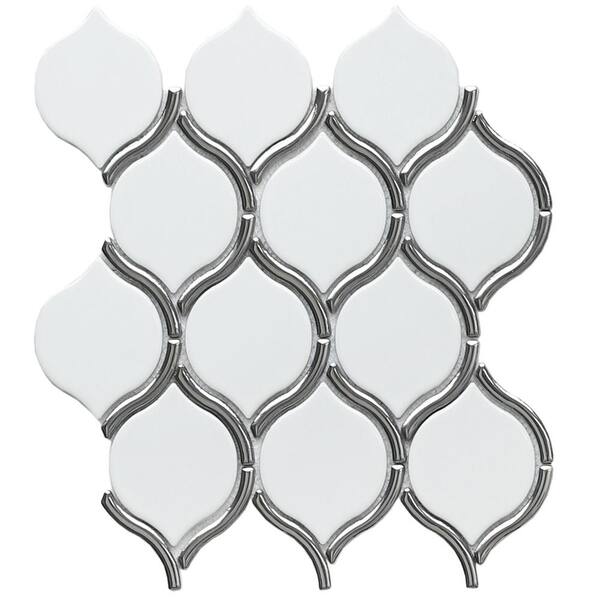 EMSER TILE Divine Poseidon Glossy 10.47 in. x 11.73 in. x 8mm Ceramic Mesh-Mounted Mosaic Tile