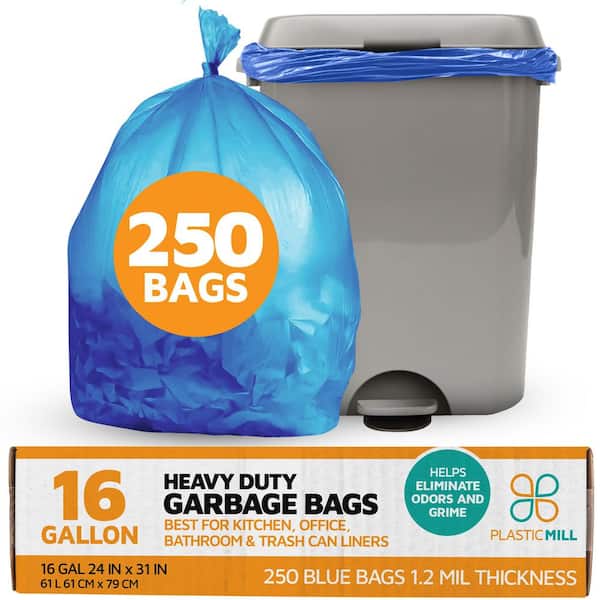 PlasticMill 24 in. W x 31 in. H 16 Gal. 1.2 Mil Blue Trash Bags (250- Count)