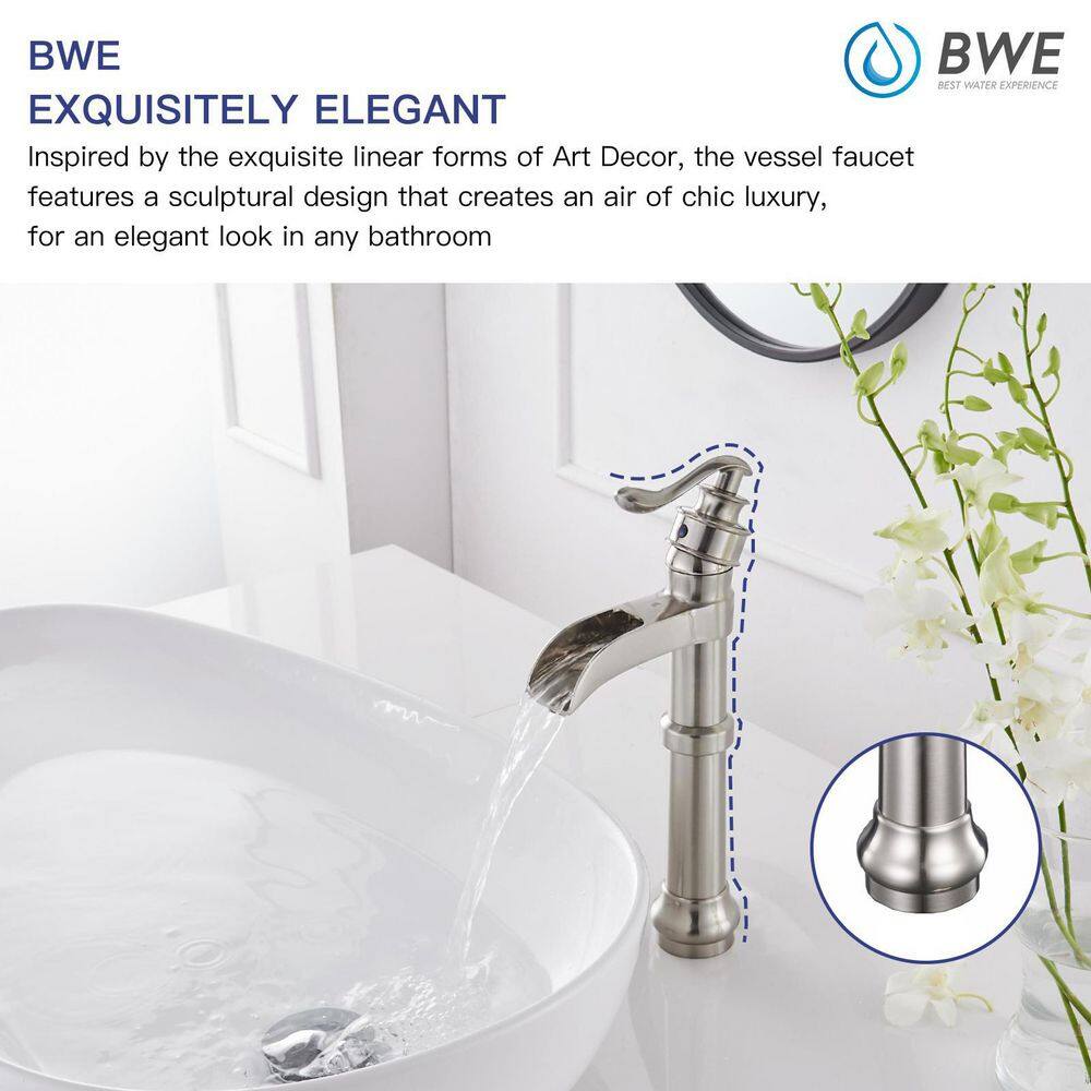 Brushed Nickel Waterfall Spout Single Handle Vessel Faucet