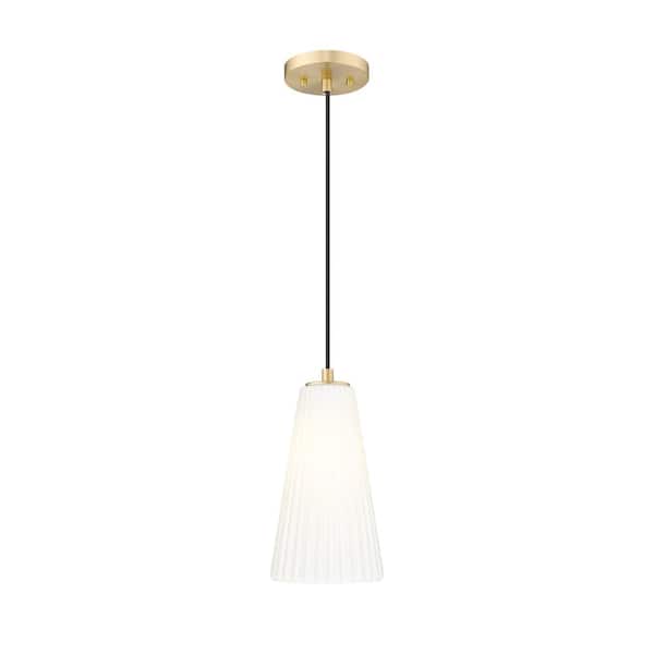Farrell 60-Watt 1-Light Modern Gold Pendant-Light with White Glass shade, no bulbs included
