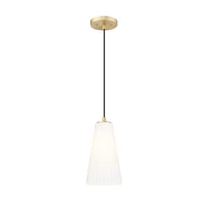 Farrell 60-Watt 1-Light Modern Gold Pendant-Light with White Glass shade, no bulbs included