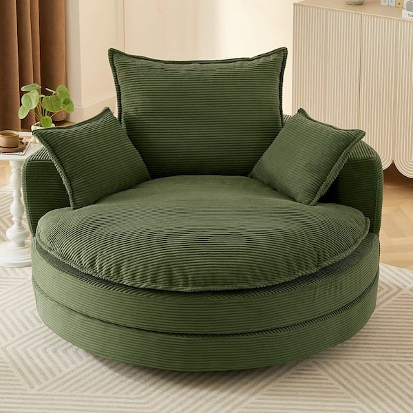 Green Corduroy 360° Swivel Sofa Chair Accent Barrel Chair with Dual-Layer Cushion Design