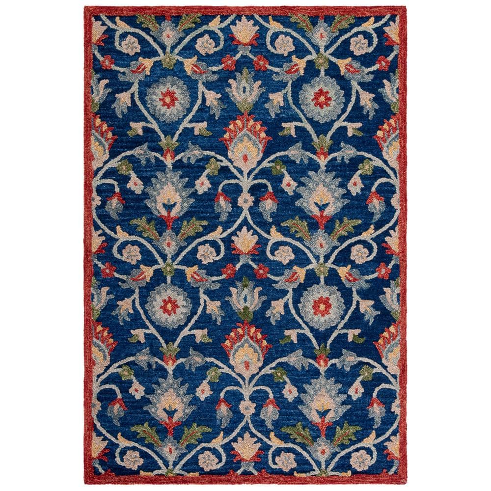 SAFAVIEH Blossom Blue/Rust 8 ft. x 10 ft. Border Floral Area Rug