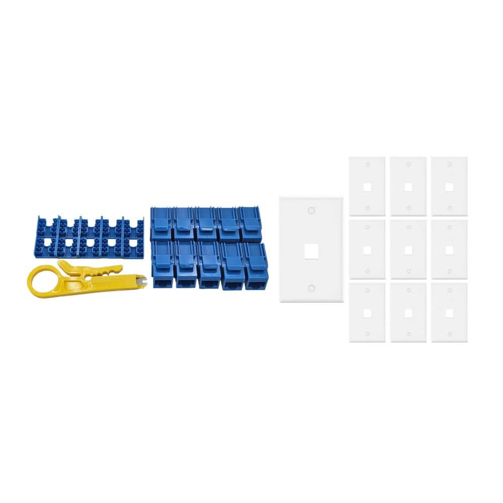 10-Pack 1-Gang White Keystone Plastic Wall Plates 1-Port and 10 Cat 6A RJ45 Keystone Jacks Blue price history on PriceWatchPro