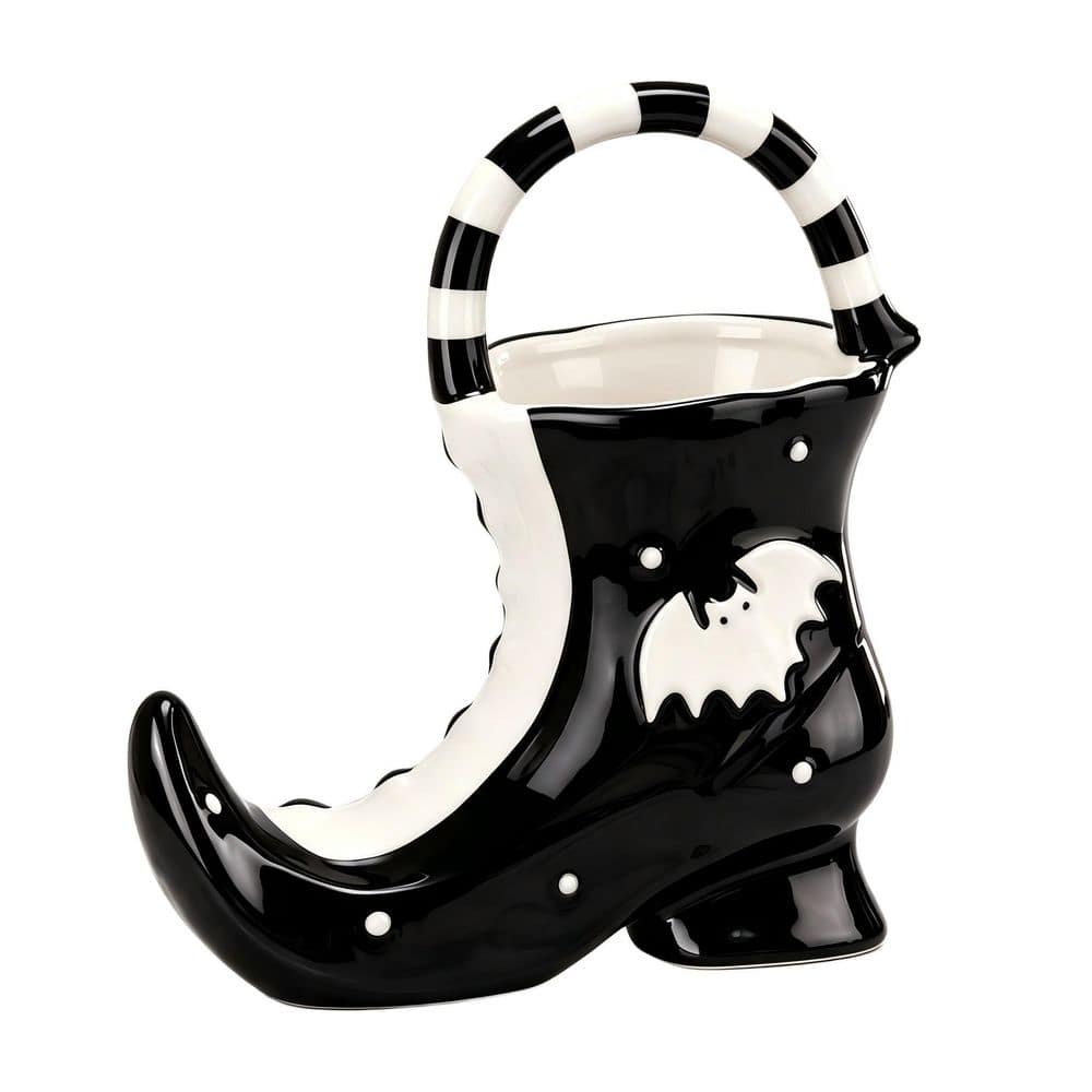 Ceramic Witch Boot Shaped Candy Bowl, Black & White Cute Spooky Halloween Table Decor, Decorative Serving Tray price history on PriceWatchPro