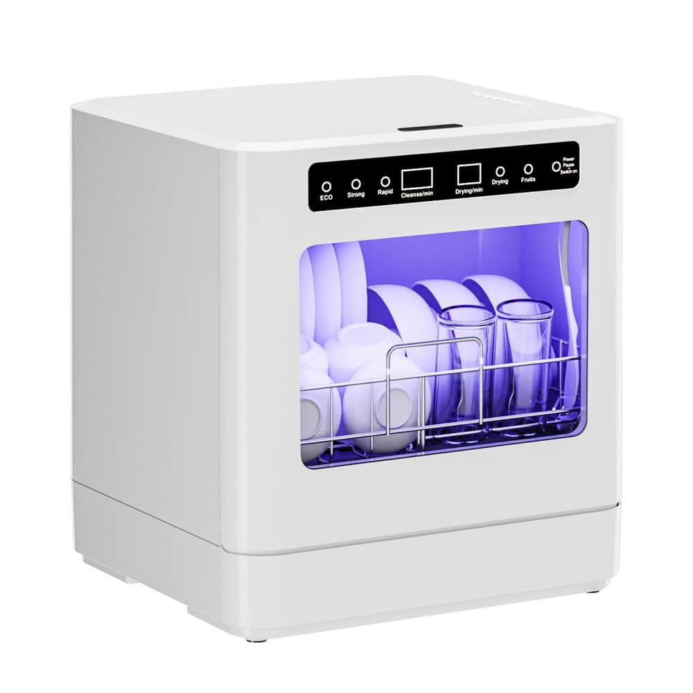 IUDommy 18 in. Countertop Dishwasher in White with 4-Cycles,4-Place Setting Capacity and 360° Dual Spray,Lower Noise