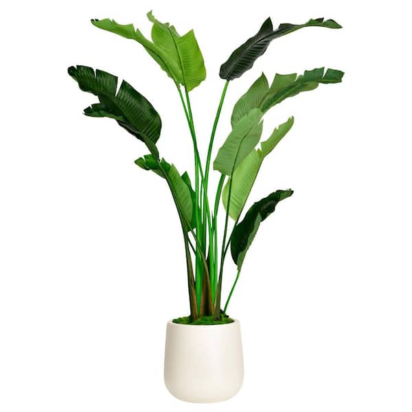 6 ft. Artificial Banana Leaf Tree Bird of Paradise in White Decor Pot, Faux Green Plant Indoor Home Decorative Planter