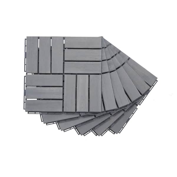 Tunearary 12 in. x 12 in. Acacia Hardwood Gray Square Interlocking Deck Tiles in Checkerboard Pattern for Outdoor Patio, 20-Pieces