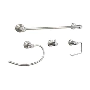Tacoma 4-Piece Bath Hardware Set with Towel Ring Toilet Paper Holder and Towel Bar in Nickel 24"