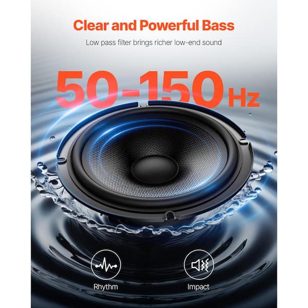 VEVOR 8 in. 300W Underseat Car Subwoofer, Slim Powered Car Subwoofers Under the Seat, Low Profile Audio Sub Built-in Amplifier