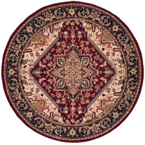 Heritage Red 6 ft. x 6 ft. Round Floral Medallion Border Area Rug
