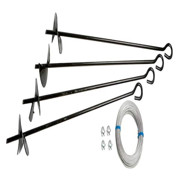 Auger Anchor Kit (set of 4 Anchors and 4 Clamps) with Steel Construction and Strong Wind Design
