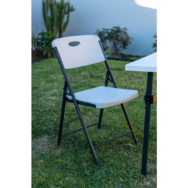 HDX Metal Frame Almond/Black Resin Seat Indoor/Outdoor Folding