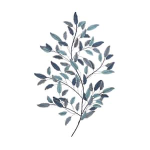 31 in. x  45 in. Metal Blue Leaf Wall Decor with Black Stems