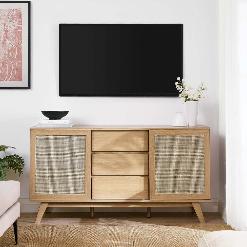 Soma 59" Oak Sideboard with Rattan Sliding Doors
