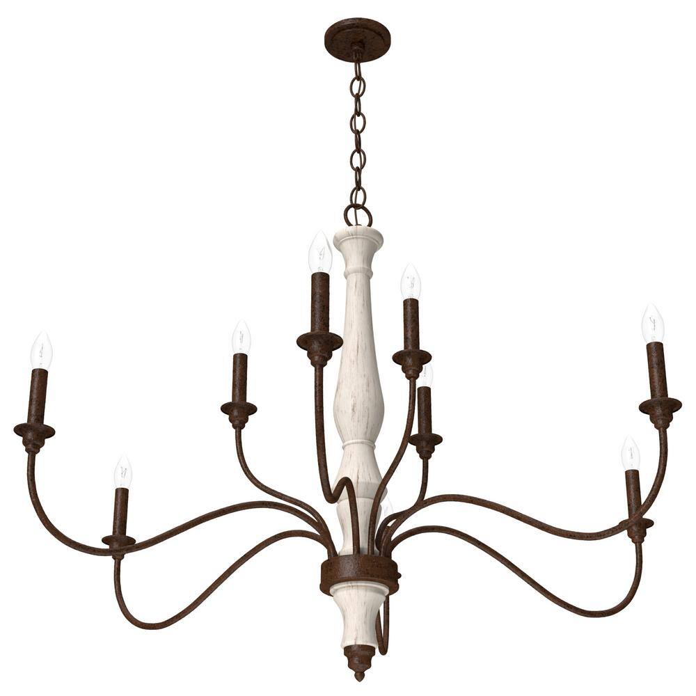 Distressed White 9-Light Tiered Candle Chandelier