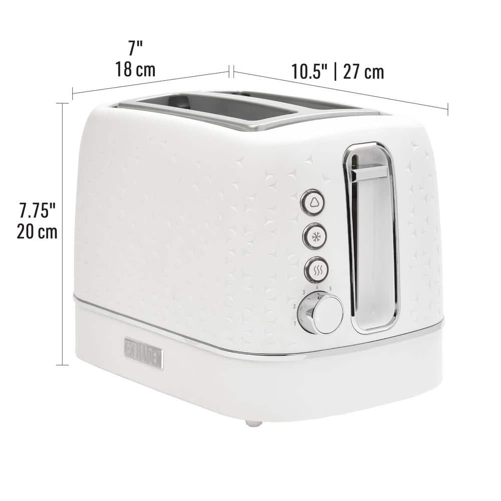 White and Chrome Stainless Steel 2-Slice Toaster with Wide Slot and Crumb Tray