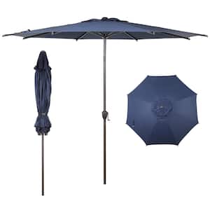 Lyon 11 ft. Steel Market Solar Horizontal Tilt Patio Umbrella in Dark Blue