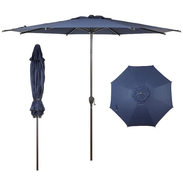 Lyon 11 ft. Steel Market Solar Horizontal Tilt Patio Umbrella in Dark Blue