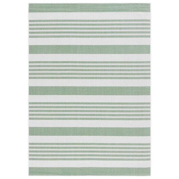 Bermuda Green/Ivory 8 ft. x 10 ft. Striped Indoor/Outdoor Area Rug