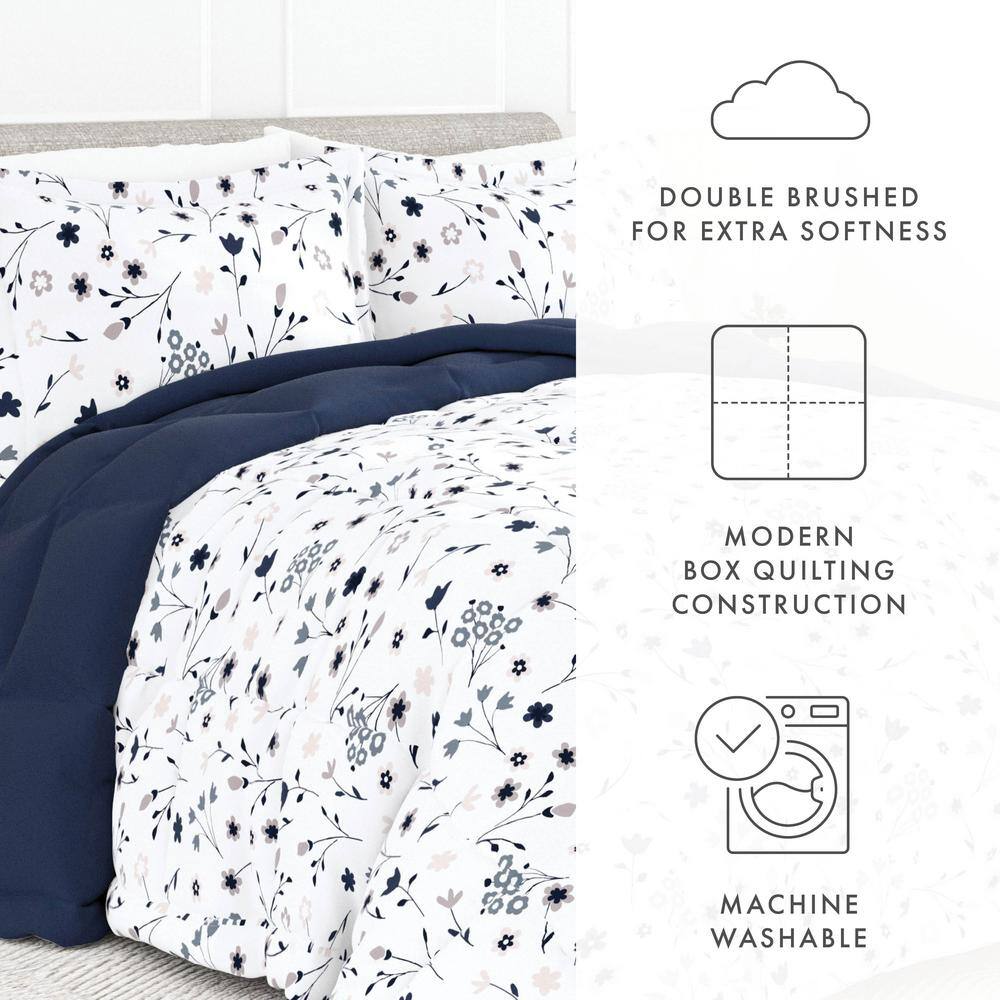 King Navy and White Reversible Down Alternative Comforter Set