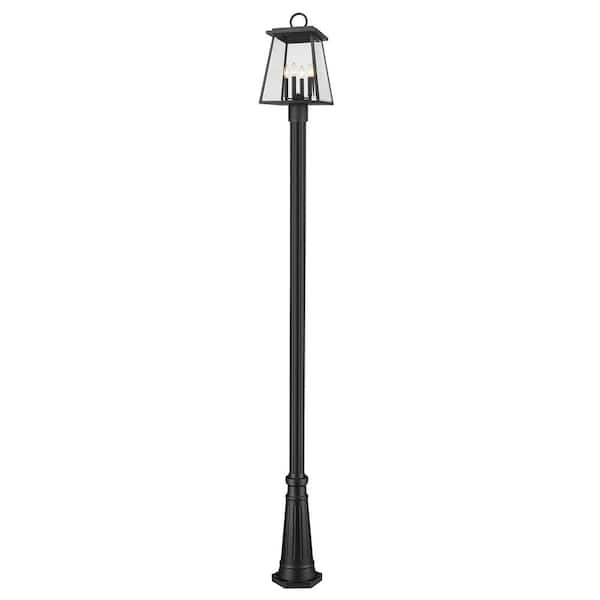 Unbranded Broughton 4-Light Black Aluminum Hardwired Outdoor Weather Resistant Post Light Set with no bulb included
