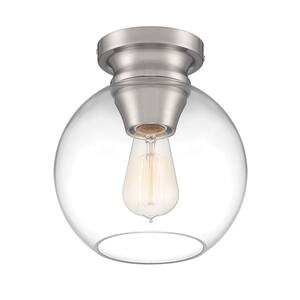 Evelyn 8 in. 1-Light Modern Industrial Brushed Nickel Flush Mount Ceiling Light with Clear Glass Shade