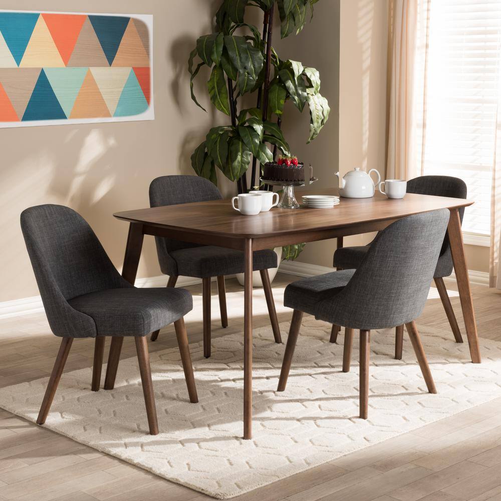 Cody 5-Piece Dark Grey and Walnut Brown Mid-Century Dining Set