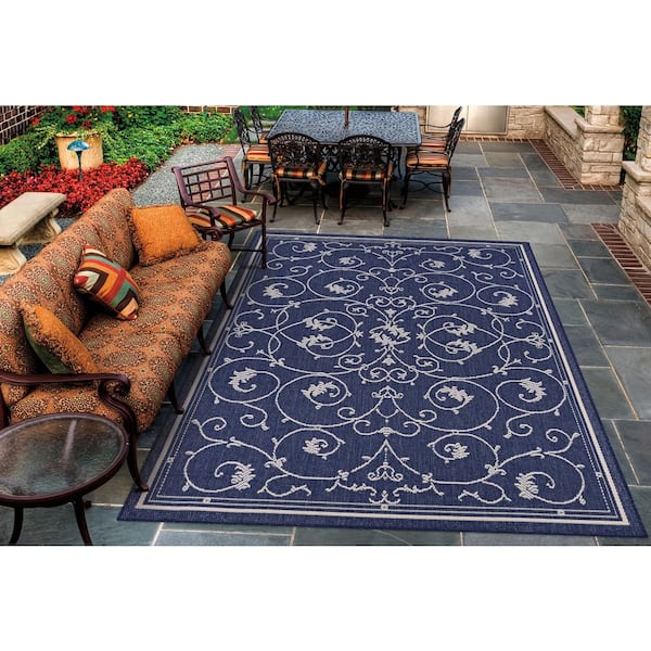 Recife Veranda Ivory-Indigo 4 ft. x 5 ft. Indoor/Outdoor Area Rug