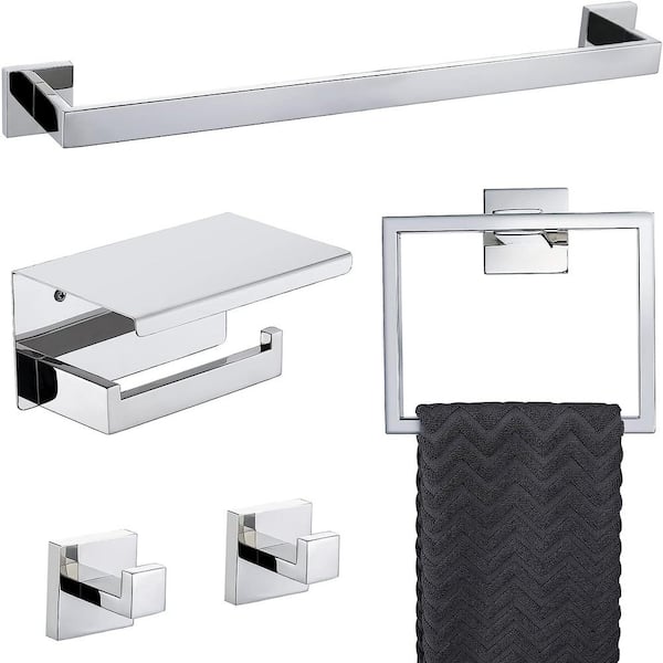 Dyiom 23.6 in. Wall Mounted, Towel Bar in Polished Chrome, 5-Piece