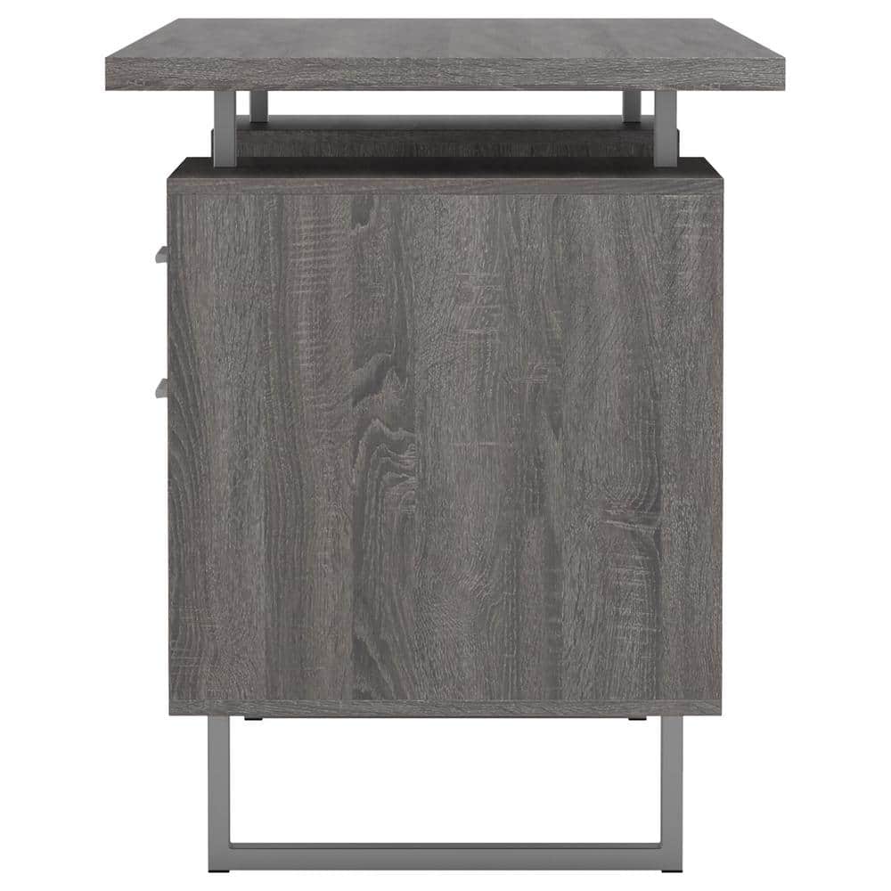 Weathered Gray Wood Executive Desk with Drawers and Filing Cabinet