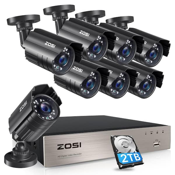 ZOSI 8-Channel 5MP-Lite 2TB DVR Security Camera System with 8-Wired Bullet Cameras, 80 ft. Night Vision