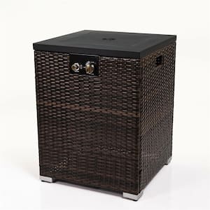 Dark Brown Column Wicker 28.70 in. Fire Pit Table with Glass Wind Guard, 40000BTU