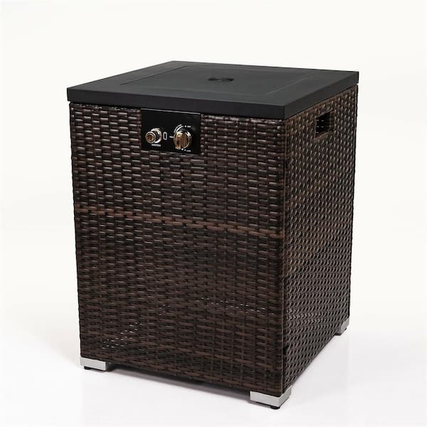 ITOPFOX Dark Brown Column Wicker 28.70 in. Fire Pit Table with Glass Wind Guard, 40000BTU