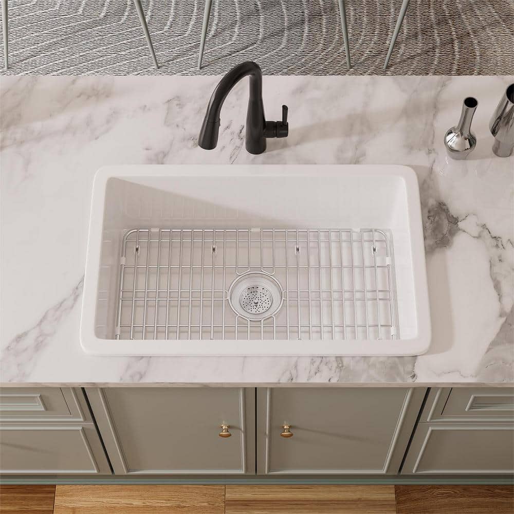Oslo White Fireclay Single Bowl Drop-In Kitchen Sink