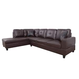 Starhome Living 25 in. W Square Arm 2-Piece Faux Leather L Shaped Sectional Sofa in Brown