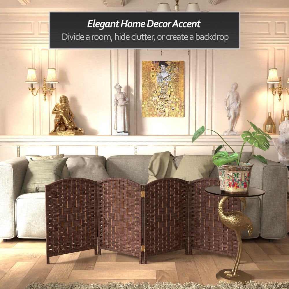 2 Ft Tall Dark Mocha Woven Fiber Folding Screen - 4 Panel