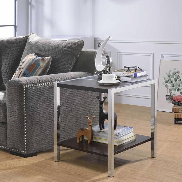 Acme Furniture Jethro Chrome and Brown End Table 84647 - The Home