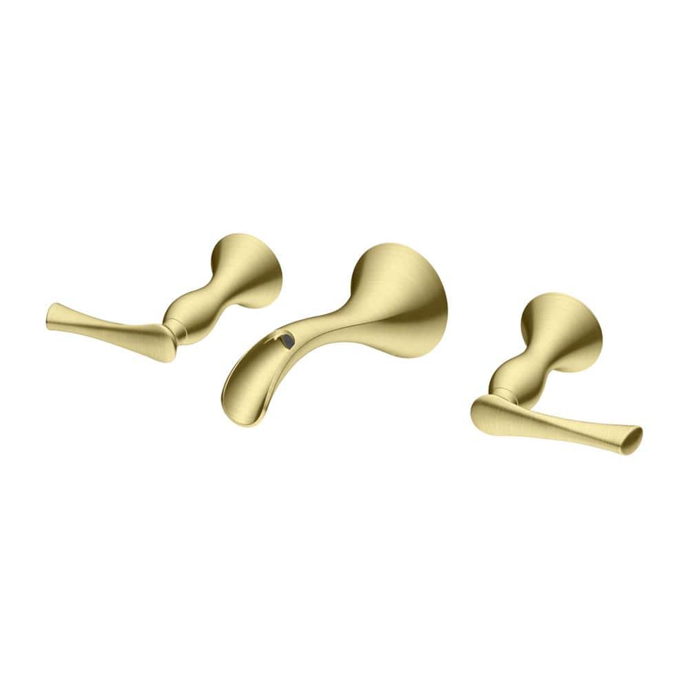Brushed Gold Modern Wall Mount Bathroom Faucet with Lever Handles