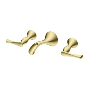 Rhen 2-Handle Wall Mount Bathroom Faucet with Peekaboo Trough in Brushed Gold